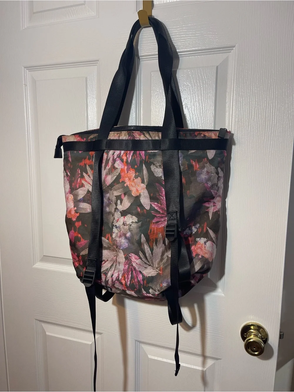 Danskin Floral Tote in Black with Pink and Purple Accents